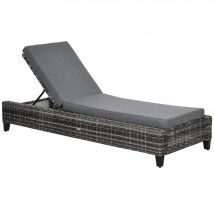 Outsunny Bain de soleil transat grand confort matelas inclinaison réglable multipositions résine tressée grise
