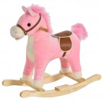 HOMCOM Schaukelpferd Rosa Plüsch-Schaukeltier mit Tiergeräuschen für Kinder 36-72 Monate 65x32,5x61 cm Spielzeug   Aosom.de