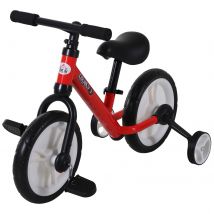 Homcom Vélo enfant draisienne 2 en 1 roulettes et pédales amovibles roues 11" hauteur selle réglable acier rouge aosom france