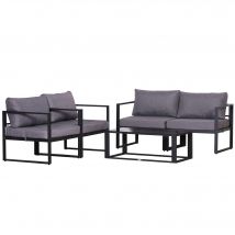 Outsunny Ensemble salon de jardin 4 pièces 2 fauteuils + canapé 2 places + table basse coussins lavables aluminium gris