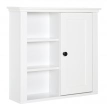 HOMCOM Armoire Murale Salle de Bain Blanche 1 Porte 3 Niches Bois Élégante 53Lx14,5lx50,5H cm   Aosom France