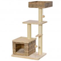 Pawhut Arbre à chats centre d'activités niche plateformes griffoirs sisal naturel coussins lavables boules suspendues beige et brun
