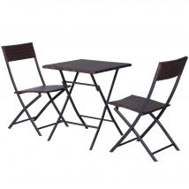 Outsunny Ensemble Meubles de Jardin Design Table Carré et Chaises Pliables Résine Tressée 4 Fils Résine Tressée 4 Fils Métal Marron