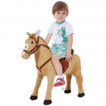 HOMCOM Schaukelpferd Reitpferd Spielpferd Plüschpferd mit Sound 85 x 28 x 60 cm Beige, ideal für Kinder zum Spielen und Schaukeln   Aosom.de