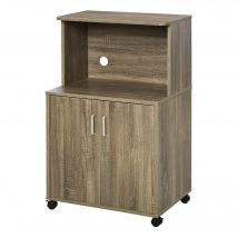 HOMCOM Desserte micro-onde à roulettes armoire de cuisine multi-rangements avec grand plateau et placard double porte étagère ajustable gris