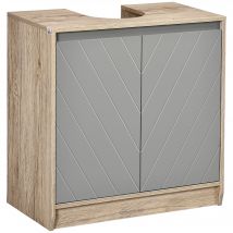 HOMCOM Waschbeckenunterschrank Badschrank Badmöbel mit 2 Türen Unterschrank MDF Grau+Eiche 60 x 30 x 59,8 cm   Aosom
