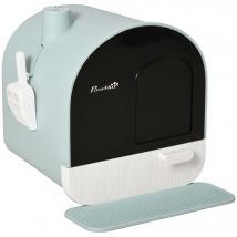 PawHut Bac à litière pour chat maison de toilette bac à litière pour chat avec porte battante, pelle et filtre inclus dim. 43L x 44l x 47H cm - Vert