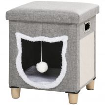 PawHut Katzenhöhle Ottomane mit Kissen und Kratzmatte, Spielball, Anti-Rutsch, grau, Polyester für Katzen   Aosom.de