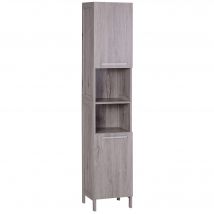 kleankin Badezimmerschrank, Hochschrank, Badschrank mit Türen, Aufbewahrungsschrank mit 2 offener Regalfächern, Toilettenschrank mit Kippschutz, Grau, 30 x 32 x 172,5 cm   Aosom