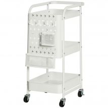 HOMCOM Desserte chariot de rangement en métal chariot de service à roulettes 3 niveaux avec 2 range-couverts 4 crochets
