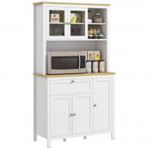 HOMCOM Buffet de cuisine Buffet haut cuisine blanc avec 5 portes dont 2 portes vitrées et 1 tiroir 1 niche centrale 100x40x180 cm   Aosom France