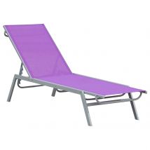 Outsunny Chaise Longue Inclinable Transat Bain de Soleil Dossier Réglable sur 5 Positions Charge Maximale 160 Kg Textilène 170 x 58 x 97 cm Violet