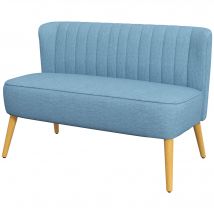 HOMCOM 2-Sitzer Sofa Loveseat mit Leinenoptik, Doppelsofa mit Holzbeinen, bis 150 kg belastbar, Blau, 117x56,5x77 cm für Wohnzimmer   Aosom.de