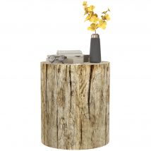HOMCOM Table d'appoint en forme de souche d'arbre, table de salon en béton avec plateau rond et finition grain de bois naturel