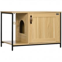PawHut Maison de toilette pour chat meuble à litière pour chat niche pour chat porte et fenêtre structure en acier pieds réglables 80 x 48 x 55 cm