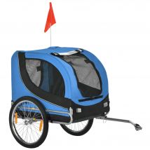 HOMCOM Remorque Vélo pour Animaux de Compagnie Sécurisée avec 8 Réflecteurs et Drapeau Bleu Noir   Aosom France