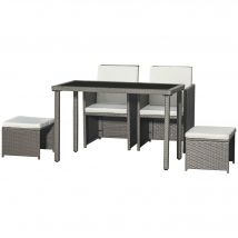 Outsunny Ensemble salon de jardin encastrable avec grande table rectangulaire 2 fauteuils et 2 tabourets coussins résine tressée Imitation rotin gris