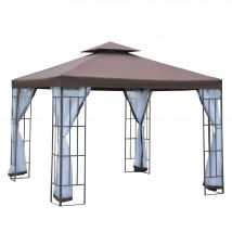 Outsunny Pavillon Gartenpavillon mit Moskitonetze Seitenwände, Partyzelt mit Doppeldach, Gartenzelt Festzelt 2,97x2,97m   Aosom
