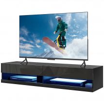 HOMCOM Meuble TV banc TV mural suspendu LED style contemporain - placards avec 2 portes battantes et 2 passe-câbles en bois