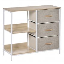 Outsunny Commode 3 Tiroirs Amovibles en Tissu Beige avec Étagères   Aosom France