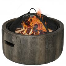 Outsunny Brasero cheminée rond à bois en métal avec tisonnier pare-étincelle grille et poignée diamètre 45,5 cm noir   Aosom France