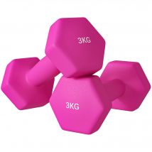 SPORTNOW Hanteln 2er Set Kurzhanteln 2 x 3 kg Hantelset Dumbbells, bodenschonendes Hexagon Kurzhantel Set für Krafttraining, Zuhause, Rosa   Aosom