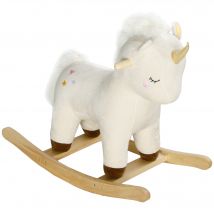 AIYAPLAY Schaukeltier mit Unicorn Design, Sound, weicher Sitz, für 2-4 Jahre Kinder, Plüsch, Weiß   Aosom