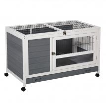 PawHut Clapier Lapin Villa Bois avec Plateau Coulissant et Toit Ouvrable Gris   Aosom France