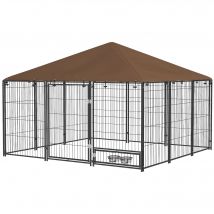 PawHut Chenil extérieur pour Chiens en acier et Tissu Oxford Support gamelle et Toit résistant aux intempéries Espace spacieux