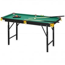 SPORTNOW Table de billard pliable hauteur réglable avec accessoires 2 queues, 16 boules, 2 craies, triangle, brosse, vert