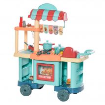 HOMCOM Kinderküche mit Zubehör 50-Teilige Spielküche Spielzeugküche Kunststoff Blau+Rot+Orange 79,5 x 33 x 90,5 cm   Aosom
