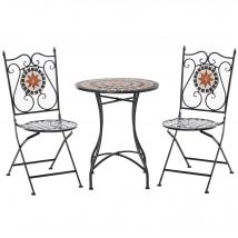 Outsunny Salon de jardin 2 places 3 pièces style fer forgé mosaïque céramique Ø 60 x 71H cm noir et orange