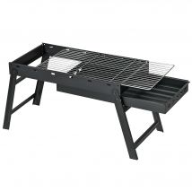 Outsunny Barbecue au charbon de bois pliable portable BBQ grill sur pieds avec bassin à charbon extractible 74L x 30l x 37H cm