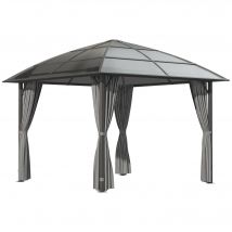 Outsunny Tonnelle de jardin Pergola aluminium toit polycarbonate imperméable UV 60+ parois latéraux 3 x 3 m gris foncé   Aosom France