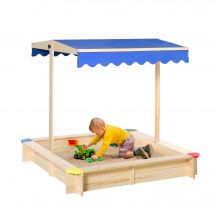 Outsunny Bac à sable bois carré dim. 1,2L x 1,2l x 1,2H m - hauteur et inclinaison toit réglables - bois naturel de pin