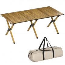 Outsunny Table de camping pique-nique table de jardin table pliante en aluminium avec sac de transport  bois naturel   Aosom France