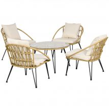 Outsunny Ensemble salon de jardin 5 pièces avec 4 fauteuils et 1 table basse ronde style bohème 8 coussins résine effet rotin