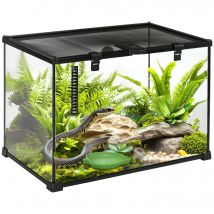 PawHut Terrarium Reptiles avec Couvercle Coulissant, Treillis Métallique et Thermomètre   Aosom France
