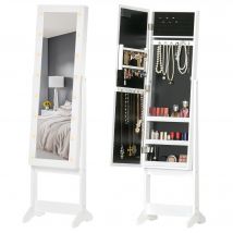 HOMCOM Armoire à bijoux armoire de rangement sur pieds boîte à bijoux avec miroir multi-rangements éclairage LED blanc