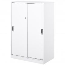Vinsetto Armoire de Bureau 2 Portes coulissantes verrouillables dim. 80L x 40l x 120H cm 2 étagères en Bois Blanc