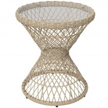 Outsunny Table basse d'extérieur table de jardin style tambour plateau en verre trempé résine tressée imitation rotin marron