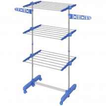 HOMCOM Étendoir Pliable 3 Niveaux Ailes Latérales Bleu Intérieur Extérieur   Aosom France