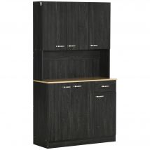 HOMCOM Buffet cuisine Meuble rangement cuisine Buffet haut cuisine noir contemporaine avec 6 portes 1 tiroir + 1 plateau 101x39x180 cm   Aosom France