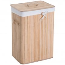 HOMCOM Panier à linge bac à linge bambou pliable couvercle sac amovible 3 poignées PU 40L x 30l x 60H cm beige