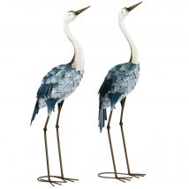 Outsunny Lot de 2 statues de jardin sculpture de la grue décoration d'oiseau extérieure acier pour terrasse balcon cour pelouse