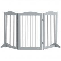 PawHut Barriere de sécurité pliable barrière chien trois plaques avec deux pieds de soutien 154 x 30 x 80 cm gris