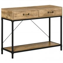HOMCOM Table console table d'entrée avec 2 tiroirs et une étagère structure en métal et panneaux de particules solides marron