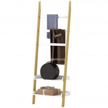 HOMCOM Étagère de rangement étagère échelle avec 2 étagères et 3 porte-serviettes pour chambre à coucher et salon, blanc