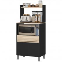 HOMCOM Meuble desserte de cuisine pour micro-ondes avec placard tiroir étagère supérieur 60 x 40 x 131 cm naturel et noir