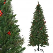 HOMCOM Sapin de Noël artificiel 210 cm 746 branches avec houx + support pied pliable vert
